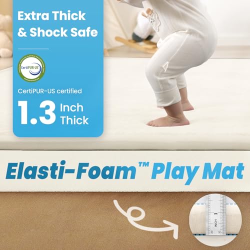 Image of 1.3 inch Thick Baby Play Mat for Floor, 79x118 Large Foam Tummy Time Mat, Padded Support Soft Plush Nursery Rug for Infant Kids Toddler Crawling Kick Activity (Ivory)