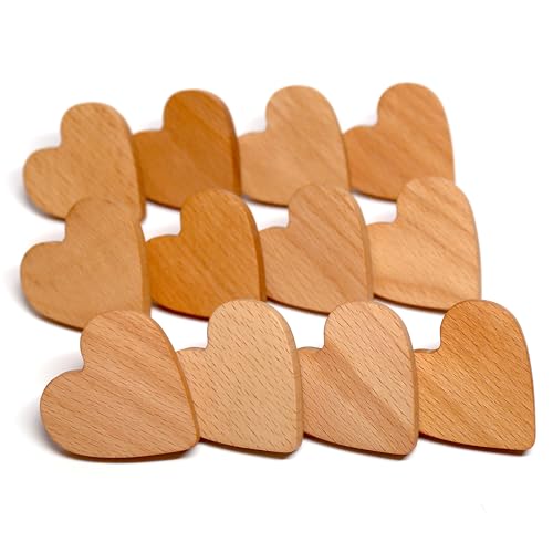 Auped Poignées de Tiroir en Bois Naturel en Forme de Cœur (12 pièces) - Design Boho pour Armoire de Cuisine, Meubles de Chambre & Décoration Rustique -...