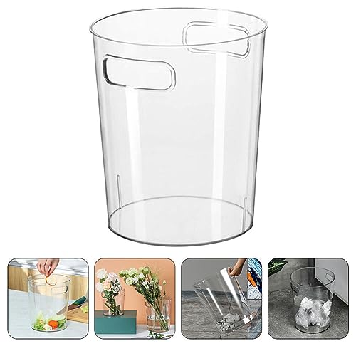 Image of Alipis 1Pc Transparent Rubbish Bin with Handle Waste Basket Office Trash Can Small Trash Can Round Plastic Garbage Can for Bathroom, Kitchen, Dorm, Bedroom(Clear,Large).
