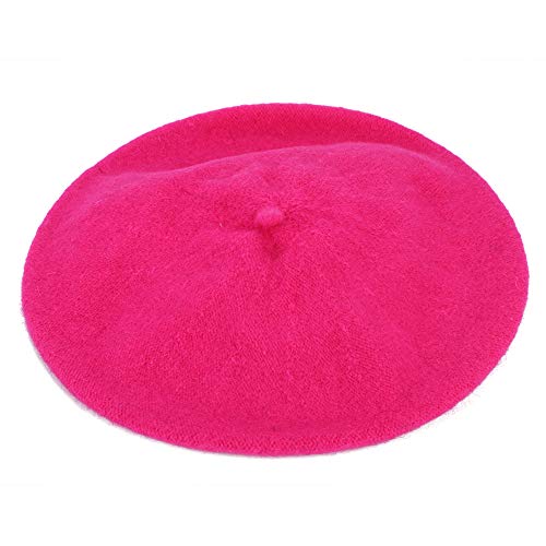 Image of IBLUELOVER Kids Wool Blend French Beret Hat Girls Boys Classic French Style Artist Beret Beanie Cap Solid Color Winter Autumn Warm Bowler Hat Fancy Dress Dome Beret for Girls Boys Rose Red