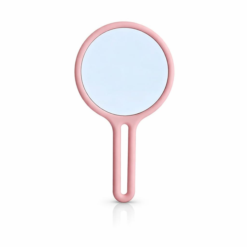 Dual Sided Handheld Makeup Mirror with Handle, Pink, 1X/5X Magnifying, Round, Portable Vanity for Travel, Cosmetic, Grooming(Pink)-image-13