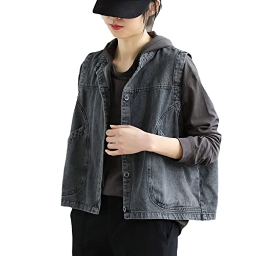 Veste en jean sans manches femme gris XL pour l'automne