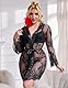 comeondear Damen Kimono Spitze Große Größen Babydoll Negligee Dessous Set Reizwäsche für Frauen Unterwäsche Bademantel Lingerie mit String(Schwarz,M-L)