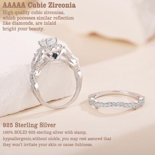 Newshe Jewellery Engagement Wedding Ring Set for Women AAAAA Cz 925 Sterling Silver 2.5ct Pear Shape White Size 4-134