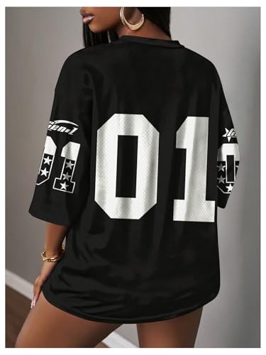 Image of RoseSeek Women's Jersey Shirts Number Graphic V Neck Football T Shirts Tops | 3 /4 Sleeve Length, Oversized, Mesh, Workout, Jersey Tops, Summer, Soccer, Baseball, Streetwear