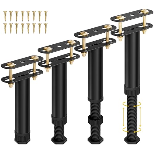 Wlrrcwdttc 4 Pcs Adjustable Height Bed Support Legs 7.08-12.5 inch with Locking Ring, Bed Frame Center Support Legs for Bed Frame/Bed Center Slat/Furniture, Bed Legs Replacement Bed Slats Support Legs