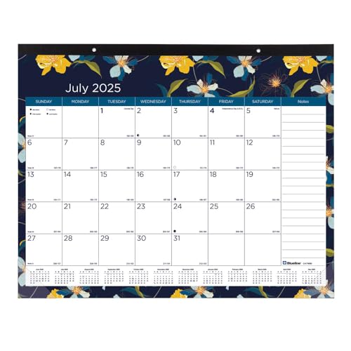 blueline® academic monthly desk pad calendar, 18 months, july 2025 to december 2026, 22" x 17", blossom design (ca1716bd-26)