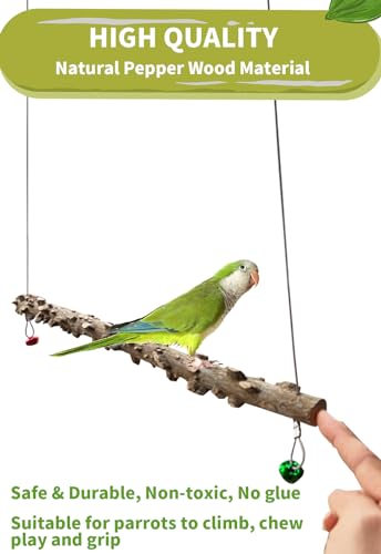 Image of FlidRunest Bird Parrot Swing Toy, Natural Pepper Wood Bird Perch Stand, Hanging Bird Window Ceiling Swing Perch for Parrot Parakeet Conure Cockatiel Small Birds