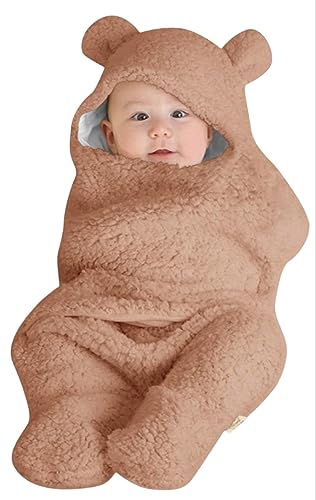 Image of BRANDONN Baby Blanket New Born Pack of Wearable Swaddle Wrapper Security Blanket for Kids for 0-6 Month Babies (Beige Sherpa, 70 cm x 70 cm)