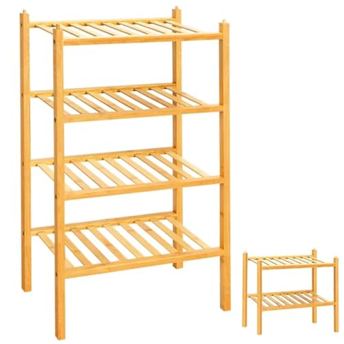 OYREL Narrow Shoe Rack for Closet,Sturdy Small Shoe Rack Organizer,4 Tier Stackable Shoe Storage for Small Space,Beautiful Natural Bamboo Shoe Rack Entryway