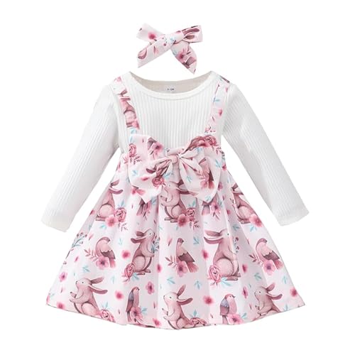 Verve Jelly Kleinkind Kind Baby Mädchen Ostern Outfit Häschenkleid Langarm Tüll Niedliches Kaninchenkleid Prinzessin Party Outfit mit Stirnband Rosa Langarm 12–18 Monate