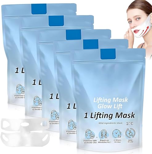 5Pcs Chinology Double Chin Lifting Mask Double Chin Reducer Collagen Face Mask V Line Double Chin Reducer Face Belt Chin Strap Tightening Skin Preventing Sagging