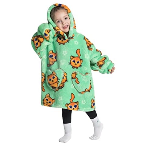 Adisputent Kids Blanket Hoodie Snuggle Oversized Sherpa Blanket Toddlers Boys Girls Super Soft Cozy Fleece Fluffy Blanket Hooded Wearable Blanket With Pockets 2-6 Years(Cute cat) Cover