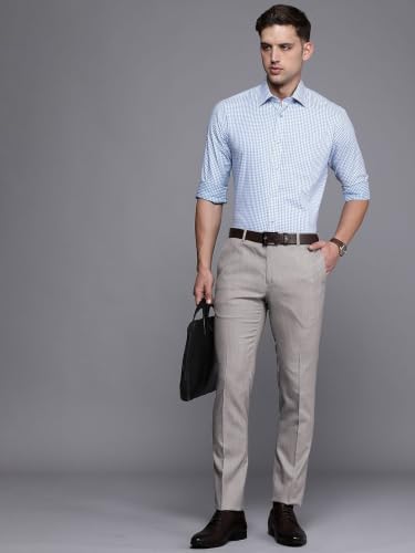 Image of Raymond Men's Slim Fit Mid Rise Polyester Blend Structure Pattern Flat Front Formal Trouser