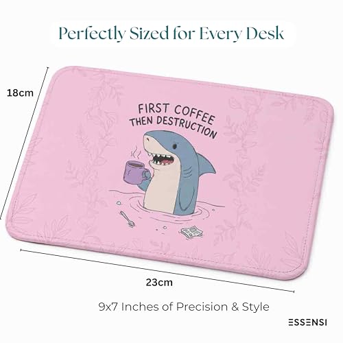 Image of Mouse Pad for Laptop & Desktop | 9x7 Inch Anti-Fray Stitched Edges | Non-Slip Rubber Base | Desk Setup Accessory for Students, Gamers & Professionals (Coffee Shark)
