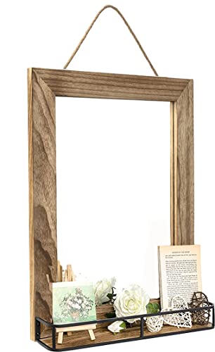 Yoimori Wall Mirror for Bathroom 20 x 16 inch Rustic Decorative Bathroom Mirror with Shelf Farmhouse Hanging Mirrors for Bathroom, Vanity, Bedroom, Entryway, Living Room (Carbonized Black)