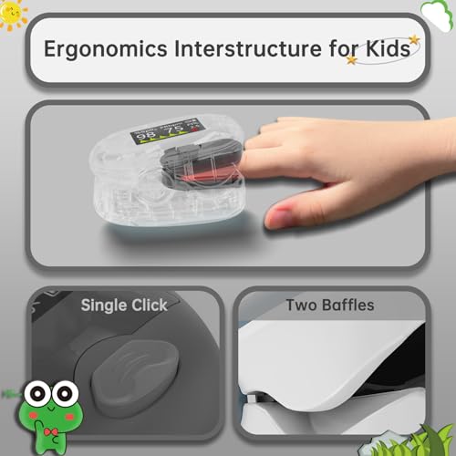Image of Alecaremed Pulse Oximeter for Kids, Adorable Animal Children Oxygen Monitor Fingertip with 20 x Memory, 4 Color OLED Display Blood Oxygen Saturation Monitor with Alarm, Batteries and Lanyard (Black)