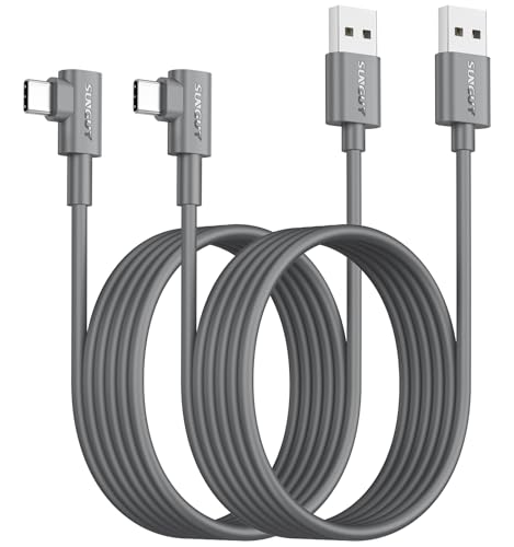 Image of SUNGUY USB Type C Cable 3A Fast Charging [2-Pack, 10ft], Right Angle USB-A to USB-C Charge Cord Compatible with Samsung Galaxy S10 S9 S8 S20 Plus A51 A11,Note 10 9 8 - Grey