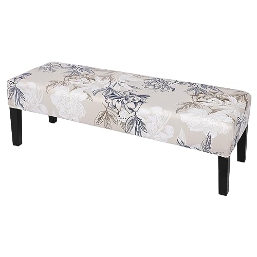 Image of SearchI Dining Bench Cover, Stretch Washable Long Bench Seat Covers, Rectangle Dining Table Bench Slipover for Dining Room, Living Room, Kitchen(Beige Blue Flower)