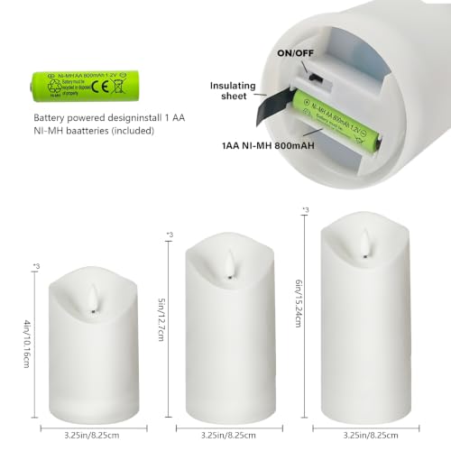 Image of Nimiko Solar Outdoor Waterproof Flameless Candles - 9 Pack Solar & Battery Operated LED Candles, White (D3.25 inch x 4 inch /5 inch /6 inch Assorted Heights) for Garden, Patio, Outdoor Decoration