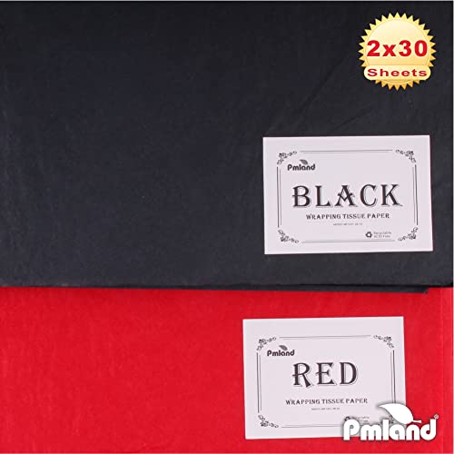 Pmland Premium Quality Gift Wrapping Paper - Black And Red - 20 Inches X 26 Inches 60 Sheets #TOP1
