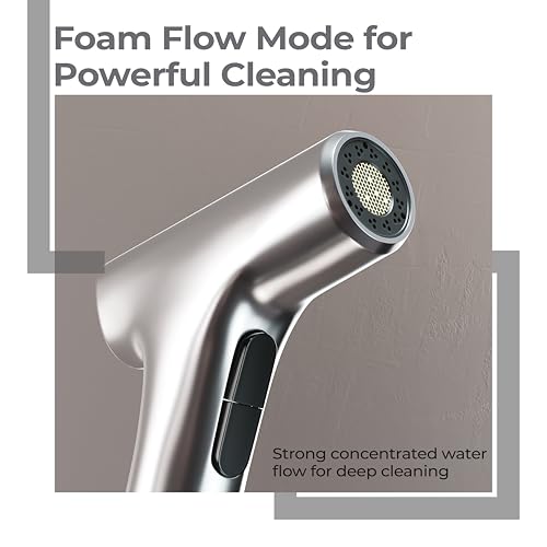 Image of Lifelong Dual Flow Health Faucet Gun|High-Pressure Water Flow|Foam & Rain Modes|& Leak-Proof Jet Spray|Ideal for Bathroom & Toilet Commode|Hygienic & Efficient Bidet Spray (LLHIXG01),Silver,Chrome