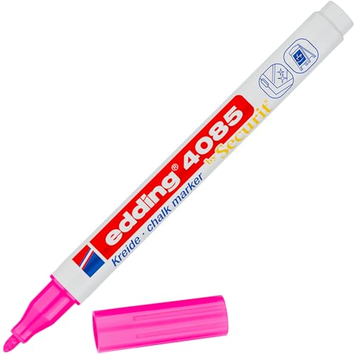 edding 4085 Kreidemarker - neon-pink - 1 Kreidestift - Rundspitze 1-2 mm - dünner Kreidestift für Tafel abwischbar - zum Beschriften von Fenster, Glas, Spiegel - Tafelstift mit deckenden Farben