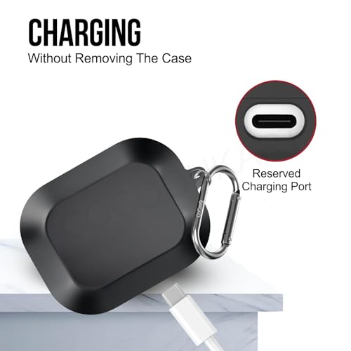 Image of Silicone Case Cover Compatible for Realme Buds Air 8 with Cleaner Kit,Lanyard & 4 Pcs Cable Protectors (Black)