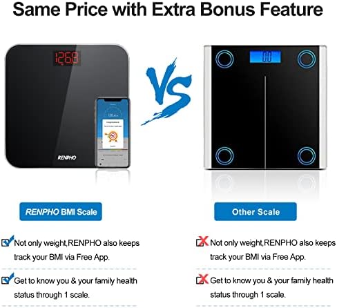RENPHO Bluetooth BMI Bathroom Scales, Scales for Body Weight, Digital Bathroom Body Weight Scale with High Precision Sensors and Smartphone App - Black, Elis 1