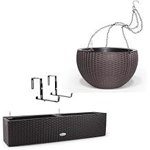 Dexceder 13.5 Inch Large Self Watering Hanging Planter & 31.5 Inch Rattan Self Watering Planter with Water Level Indicators Brown