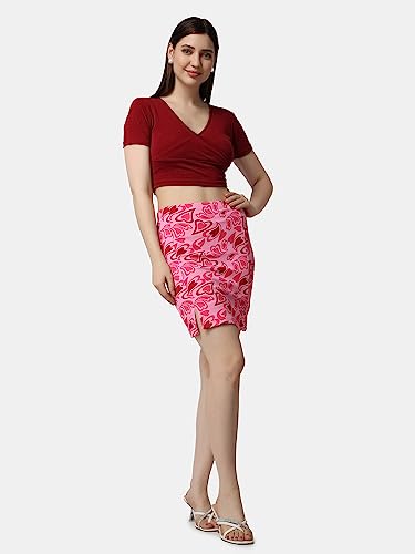Image of POPWINGS Women Casual Pencil Slit Printed Skirt for Women | Summer Skirt for Women | Concert Slit Short Skit for Women