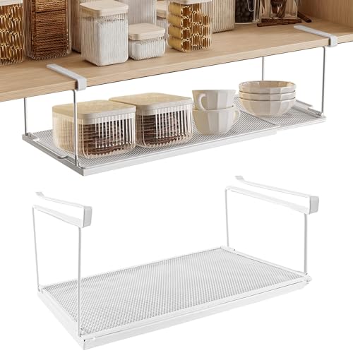 Verstellbares Hängekorb Schrank, Unterregal Hängekorb aus Metall, Hängekorb Küche, Regal zum Einhängen unter Schreibtischregal, Schrank, Schuhbank, Schrank, Badezimmer, Pappteller-Aufbewahrung (Weiß) Verstellbares Hängekorb Schrank, Unterregal Hängekorb aus Metall, Hängekorb Küche, Regal zum Einhängen unter Schreibtischregal, Schrank, Schuhbank, Schrank, Badezimmer, Pappteller-Aufbewahrung (Weiß)