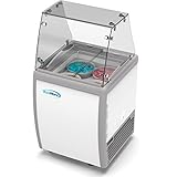Koolmore 26 inch Commercial Ice Cream Dipping Cabinet Display Case, 4 Large Displayed Tubs, 2 Storing Tube, Sliding Glass Door, Rolling Wheels and Lockable Breaks [5.7 Cu. Ft.] (KM-ICD-26SD) White