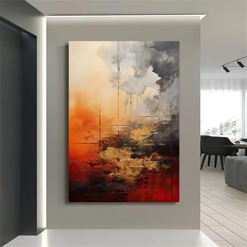 Tableau abstrait moderne 80x130 cm avec cadre intérieur doré AEFOUU
