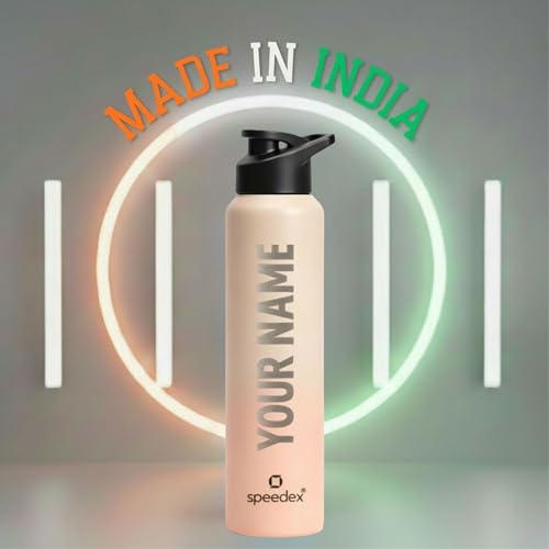 Image of Speedex Engraved Name Stainless Steel Sipper Water Bottle 1 Ltr - Customised Personalised Bottle for Kids & Adults, School, Gym, Sports, Black, Set of 1 (Peach Orange, Set Of 1)