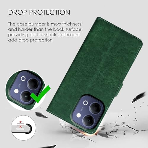 Image of Flip Cover Back Case Compatible with Vivo Y05 5G / Y11 5G / Y21 5G | Premium Leather Finish | Inbuilt Pockets & Stand | Flip Cover Back Case for Vivo Y05 5G / Y11 5G / Y21 5G (Green)