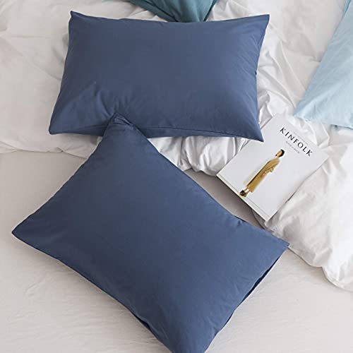 Image of Soft Pillow Covers 15 x 25 Inches - 100% Egyptian Cotton 400 Thread Count Set of 2 Pillow Cover Set Envelope Closure Hotel Quality Pillowcase - Medium Blue