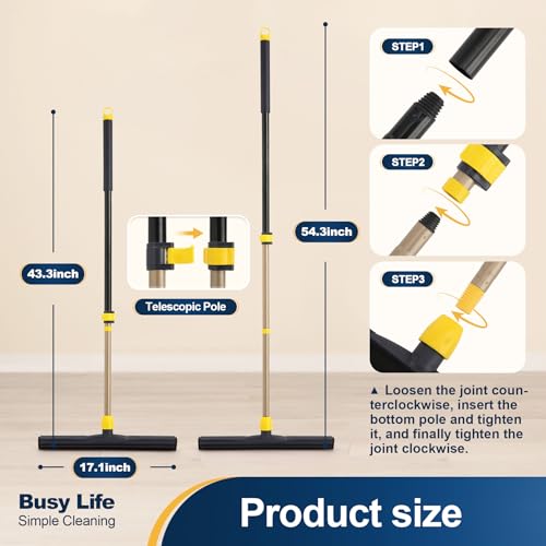 Yocada Floor Squeegee Scrubber Adjustable Telescopic Pole Heavy Duty Household Broom EVA Foam Blade for Garage Courtyard Shower Bathroom Floor Marble Glass Tile Water Foam Cleaning by Yocada - Image 3
