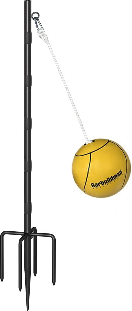 Garbuildman Tetherball Set with Ball & Rope for Outdoor Backyard, Adjustable Tether Ball Pole with 5-Prong Base & Rubber Sleeve for Playground, Outside Ball Games Sports for Kids, Adults