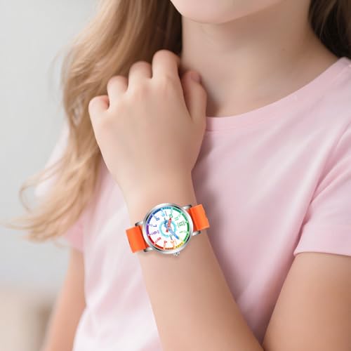 Blisshour Kids Analog Watch, Blue Cute Whale Learning Watch for Kids 8-12, Waterproof Childrens Watches for Boys Ages 5-7 6-8, Girls Watches Orange Strap4