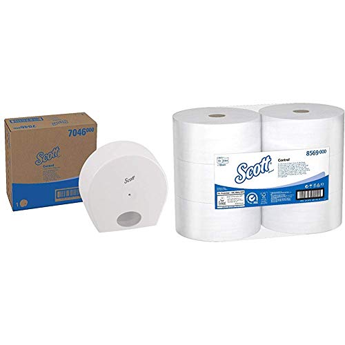 Scott Control, 7046, Toilet Tissue Roll Dispenser, White, 1 x 1 Dispenser (Including Centrefeed Toilet Tissue, 8569)