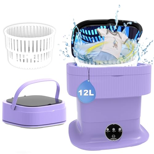 Lavadora portátil, mini lavadora plegable de 11 L con 3 modos de limpieza profunda de ropa interior, lavadora plegable (morado)