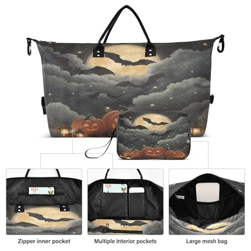Bat Pumpkin Halloween Lanterns Travel Duffel Bag for Men Women with Makeup Bag Weekend Overnight Carry On Bags for Travel Yoga Gym2