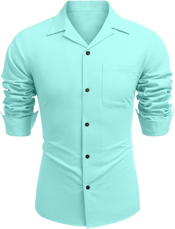 Image of Combo of Men's Casual Cotton Blend Shirt || Long Sleeve Button Down with Spread Collar | Lightweight Breathable Fabric | Stylish Solid Shirt for Beach, Office & Everyday Wear Pack of 2