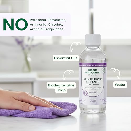 Good Natured Brand All-Purpose Cleaner Concentrate | Multi-Surface Cleaner | Natural Lavender Essential Oil | Multipurpose Cleaner Concentrate All Surfaces | Lavender | 8oz makes 128oz