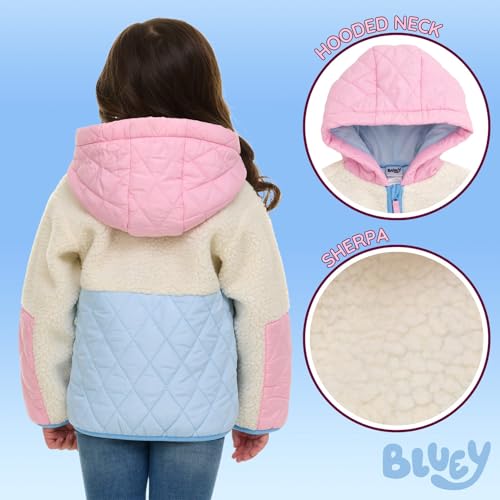 Bluey Girls Faux Shearling Zip Up Hooded Jacket Toddler to Big Kid Sizes (2T - 14-16)4