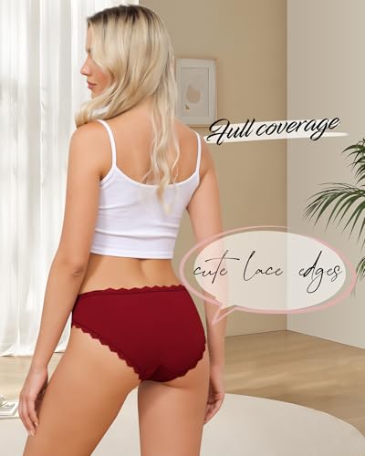 Image of Aijolen Women's Cotton Bikini Underwear Soft Low Waist Panties Cheeky Lace Underpants S-XXL