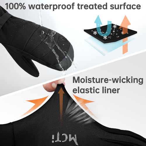 MCTi 2 in 1 Winter Ski Gloves for Men, Waterproof Snowboard Gloves, Thick Ski Mittens & Fleece Glove Liners, 2 Pairs
