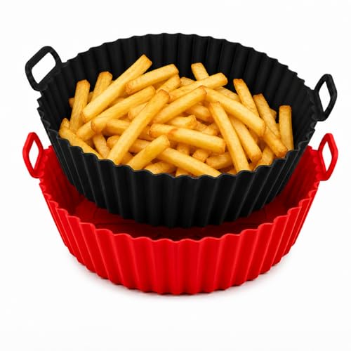 Kit 2 Formas Silicone com alças Para Air Fryer Antiaderente pode ser Usada várias vezes em Fornos e Microondas | Prático, durável e sem bagunça