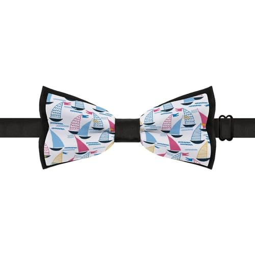 GoasNei Cartoon Sailboat Pattern Bow Tie for Men Adjustable Necktie Funny Tie Neck Ties for Weddings Party